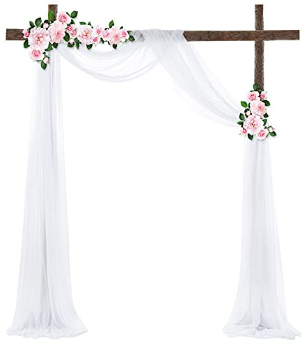 Querbehang Freihanddeko,1 Stück 75 * 600cm Chiffon Tüll Foto Hintergrund Vorhang Hochzeitsbogen Drapierung Stoff Freihanddeko Dekoration für Hochzeit Fotografie Party Geburtstag Taufe -Weiße