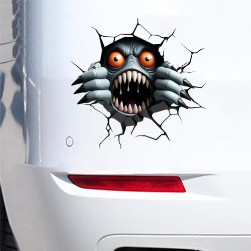 Iprokiu Peeking Monster Auto Aufkleber 3D Wasserdicht Doppelseitig Gedruckt Horror Cracking Aufkleber für Auto Fenster Stoßstange Peeking Decal für Fahrzeug Wand Laptop Auto Dekoration (Horror