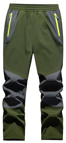 WILLIT Kinder Softshellhose Thermohose Skihose Gefüttert Jungen Mädchen Schneehose Winter Wasserdicht Winddicht Wanderhose mit Taschen Armeegrün XL