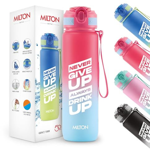 MILTON 1L Motivational Water Bottle with Time Markings – Leakproof BPA-Free Tritan Plastic Sports Bottle with Flip Top Lid & Strap for Gym, Hiking, Cycling, School & Office – Red Gen’Z