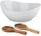 JINLINGCHUANG Salad Bowl,Good Salad Serving Utensil Set Which Has Wooden Spoon And Fork, Extra Large Ceramic Oval Salad Bowl,Fruit Bowl,Large Capacity 95OZ,Microwave Safe