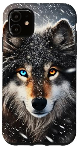 Hülle für iPhone 11 Wolf Alaska Fantasy Schneesturm