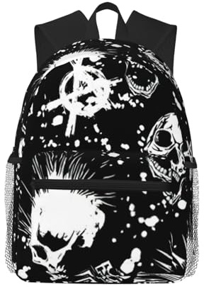 WURTON Rucksack mit Punk-Totenkopf-Aufdruck, Freizeit, ruhige Fächer, Arbeit, Reisen, Outdoor-Aktivitäten, Unisex, Tagesrucksack, Schwarz, Einheitsgröße, Schwarz, Einheitsgröße