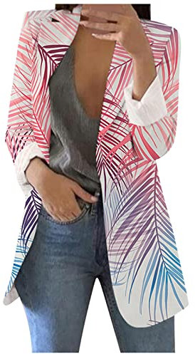Generisch Damen Blazer Elegant Longblazer Langarm Sakko 2024 Mode Revers Mantel Vintage Anzugjacke Einfarbig Geschäft Oversized Büro Casual Dünn Blazer Arbeit Basic Blazer Mit Taschen(A11 Red,4XL)