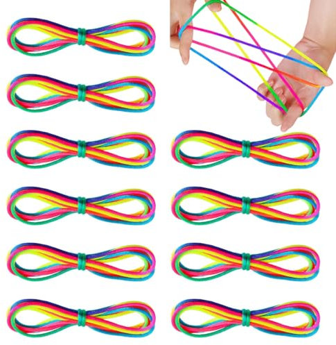 EYVRPAU 10 Piezas Juego de Cuerdas para Dedos Juguete de Hilo para Niños Regalos Cumpleaños Infantil desde 4 Años (160cm largo) (Arcoíris)