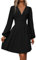 LIAMERHE Mini Robe Femme Manches Longues Col V Chic et Elegant Robes Manches Lanternes Automne et Hiver A-Line Casual Robe Casual pour Fête Noël Mariage Noir L