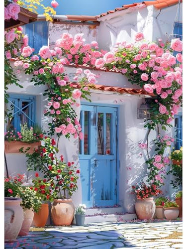 CEOVR Peinture Diamant Adulte Maisons et Fleurs 5D Diamond Painting Complet,Kit Diamond Painting Adulte,Paysage Diamant Kit Adulte,Diamond Painting Adulte 30x40 cm