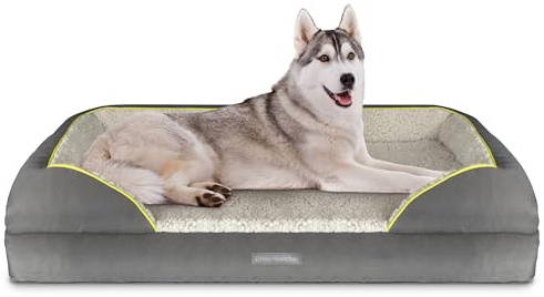 Dreamcatcher Dog Bed XL, Orthopaedic Memory Foam, Bolster, Waterproof | 122 x 89 x 20cm bed with cooling gel memory foam, four-sided bolster, waterproof liner, non-slip base and washable cover.
