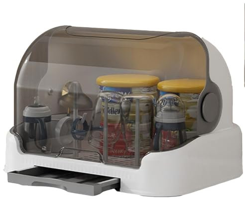 TUPOSTAR Estante para Secar Biberones Recipiente Grande Escurridor con Tapa Botella A Prueba De Polvo Soporte para Biberones Reutilizable,Gris,27X29X40CM