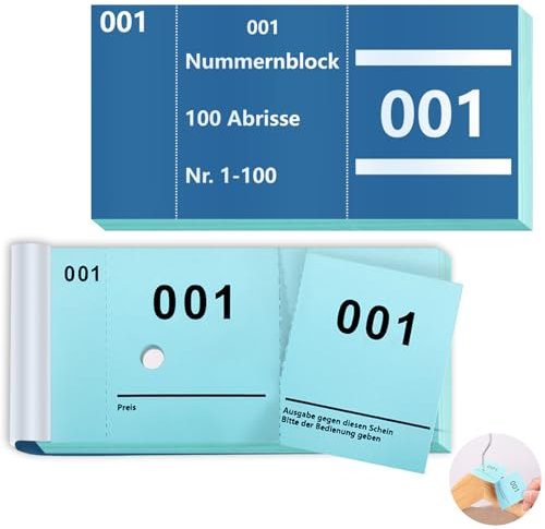 Doppelnummern 1-100 Nummern Zahlen 5X10cm Nummernblock Nummernblöcke Tombola Garderobenmarken Lochstanzung Lose Tombola Nummerierte Abrisse Doppelnummernblock Blau