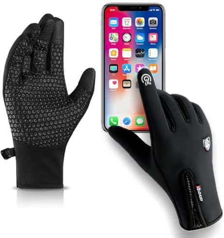 2XK-NOV 1 Paar Wind- und Wasserabweisend fahrradhandschuhe Winter,laufhandschuhe Herren Damen,Thermo Handschuhe Touchscreen,für Radfahren,Sport,Outdoor (Schwarz, L)