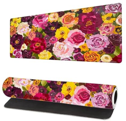 Gaming Mauspad Blume XXL 1000x500x3mm, Rose Mousepad groß Schreibtischunterlage, Mouse Pad mit Vernähte Kanten, WassXerdicht Anti-Rutsch Mousepad Desk Pad, Verbessert Präzision und Geschwindigkei G-5
