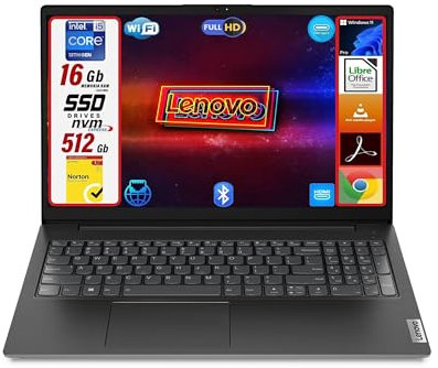 Lenovo Notebook V15 G4, Cpu Intel i5 di 13Th Gen, Display Laptop 15.6 Full HD, 16GB RAM DDR4 3200MHz, 512GB SSD NVMe, Windows 11 Pro, Norton AntiVirus Plus (1 Anno) - Portatile Pronto all'Uso