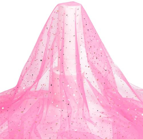 HOBBIESAY Tissu en Tulle à Paillettes de 1.69 m de Long Tissu en Polyester Transparent Tissu à Paillettes Tissu en Filet Brillant Rose pour Robe de Mariée Maison Mariage Couture Artisanat