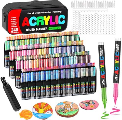 Laconile 240 Farben Acrylstifte Set – Acrylmarker mit Direct Liquid Design, CD-Tasche zum einfachen Tragen für Steine, Glas, Holz,Keramik – Ideal für Erwachsene, zum DIY-Bastelprojekte