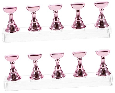 WRITWAA Acrylic Nail Display Stand 10pcs Nail Tip Holder Manicure Practice Rack Salon Use Pink Base 2 Sets
