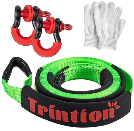 10T (22,000 Lbs) Hochleistungs-Abschleppseil 5M x 5CM Premium Nylon Abschleppgurt mit 2 verstärkten Haken und 1 Paar Handschuhen für Auto, SUV, LKW, Geländewagen (Grün)