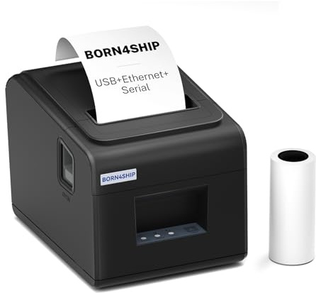 BORN4SHIP Bondrucker 80mm, V330M Thermodrucker Belegdrucker 260mm/s Quittungsdrucker Auto-Cut Kassenschublade mit USB Serial LAN Port, Restaurant-Küchendrucker für ESC/POS, Tiefschwarz