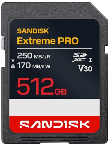 SANDISK Extreme Pro Carte SD UHS-I de 512 Go (Jusqu’à 250 Mo/s en Lecture et Jusqu’à 170 Mo/s en écriture, vidéo 4K UHD, U3, V30) Memory Zone App