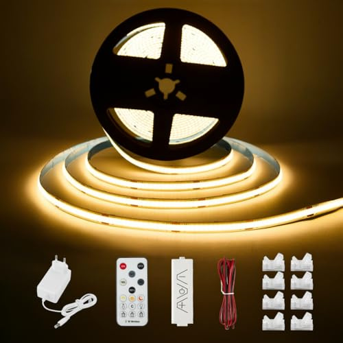 Enteenly COB LED Unterbauleuchte Schrankleuchte, weiß LED Streifen,Schrank Licht, Lichtleiste mit RF Fernbedienung, LED Strip Dimmbar, für Regale,Vitrinen,Küchenlicht (Warmweiß, 10 Meter)