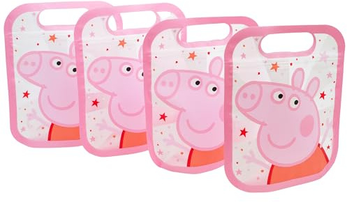 Stor 4er Set Lebensmittelbeutel mit Zip-Verschluss Peppa Wutz 425ml - Wiederverwendbare BPA-freie Kunststoff Snackbeutel für Kinder Schule