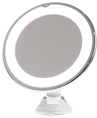 CATIEBYE Miroir Grossissant Cosmétique 10x à LED avec Ventouse Puissante, Miroir de Salle de Bain 7 Pouces, Lumière Naturelle pour Maquillage Précis et Soins du Visage