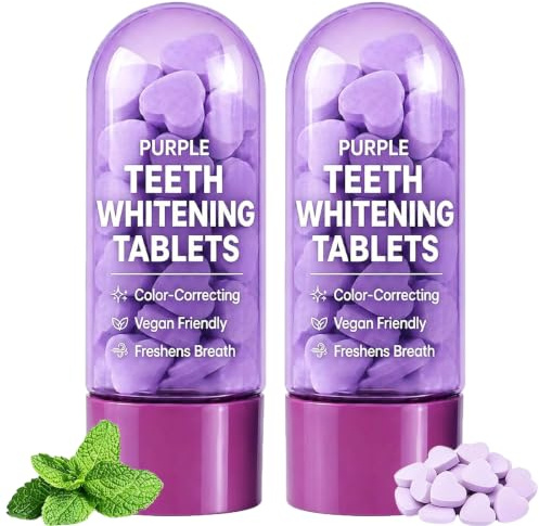 Heart-Shaped Teeth Whitening Tablets, Purple Toothpaste Tablets for Teeth Brighten, with Menthol, Xylitol & Grape Extract, Fresh Breath & Oral Care, Portable Cleaning Tablets，2