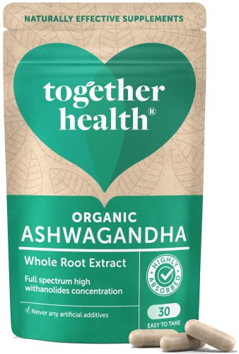 Ashwagandha Kapseln von Together Health aus 100% Bio-zertifizierten Ashwagandha-Wurzeln – Hochdosiert mit über 5% aktiven Withanoliden – Vegane Schlafbeere Kapseln – 30 laborgeprüfte VegeCaps