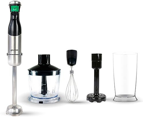 Grunkel MP800SET - Batidora de mano con intensidad regulable por gatillo con indicador LED. Incluye set de accesorios - 800W - Negro y acero inoxidable