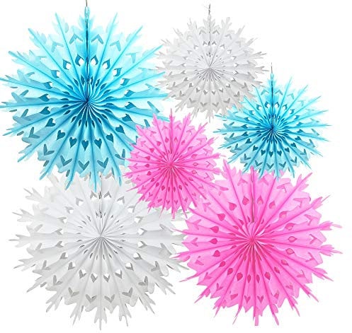 Time to Sparkle 6 Pack Mix Tissue Paper Fan Party Fan Snowflake Christmas Wedding Decoration Fan Mix-Pink&Blue