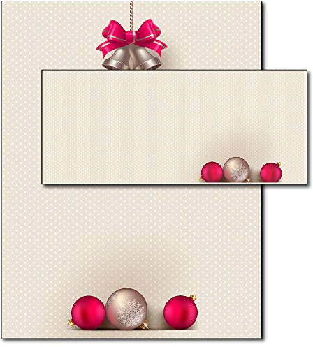 Weihnachts-Papier mit Umschlägen, Glocken und Blumenzwiebeln, 40 Sets