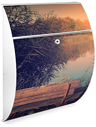 Burg Wächter Design Briefkasten| Modell Riviera 46cmx33,5cmx13cm groß| verzinkter Stahl weiß | Postkasten mit Öffnungsstopp, großer A4 Einwurf, Zylinderschloss, 2 Schlüssel Bank Am See