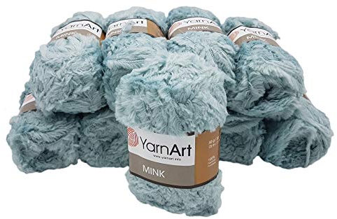 YarnArt Mink 10 x 50 Gramm Plüschgarn, Fransengarn, 500 Gramm Paket Wolle (Blau- grau 348)