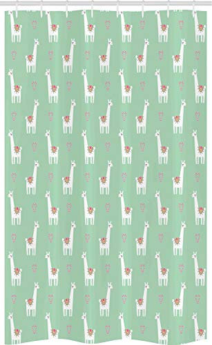 ABAKUHAUS Lama Schmaler Duschvorhang, Candy Cane Herzen, Badezimmer Deko Set aus Stoff mit Haken, 120 x 180 cm, Mint Green Mehrfarbig
