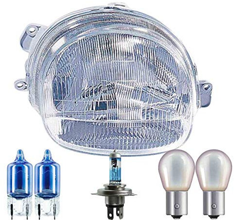 EISENFELS Bundle Set 70805345 Scheinwerfer rechts + Leuchtmittel W5W Cool Blue Intense + H4 NIGHT BREAKER + PY21W Diadem Chrome kompatibel mit Twingo I C06_