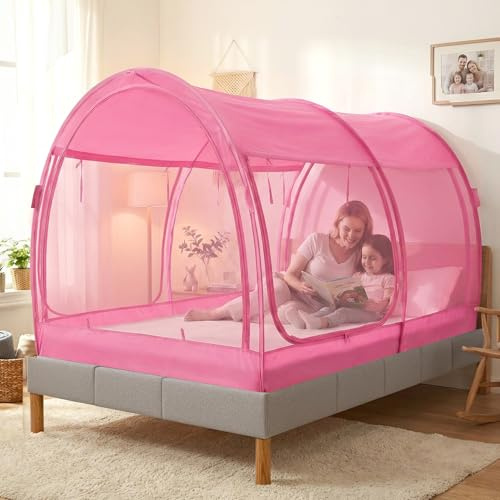 LEEDOR Moskitonetz, Betthimmel, Innenzelt, Sichtschutz, Bett, Fort, Traumzelt für Kinder oder Erwachsene, rosa, Doppelbett, 190 x 99 x 119 cm (Matratze Nicht im Lieferumfang enthalten)