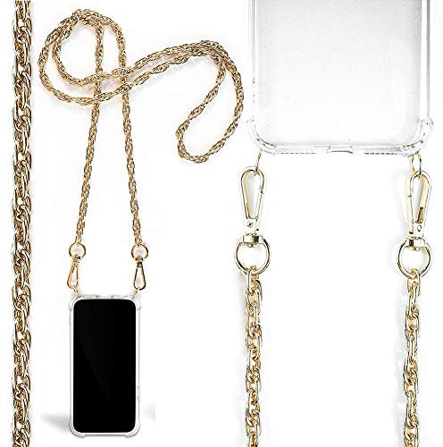 Wishcover Chaîne Téléphone pour Oppo A72,Coque avec chaîne métallique-Housse Antichoc Transparente pour Smartphone，Étui pour téléphone Portable avec lanière à Porter Étui en Silicone