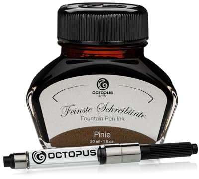Octopus Fluids Füllhaltertinte im Tintenglas inklusive Konverter, Schreibtinte für Füllhalter, Füllertinte in Pinie 30ml mit Tintenkonverter