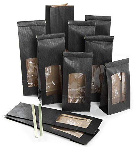Logbuch-Verlag 10 Lebensmittel Gebäck Beutel schwarz Sichtfenster & Folieneinlage - Gewürzbeutel Teetüte mit Verschluss 8,5 x 5 x 26,5 cm