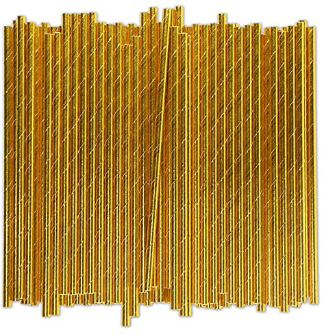Papierstrohhalme, goldfarben, 1000 Stück, 19,7 x 0,6 cm – für Party, Hochzeit, Getränke und Cocktail