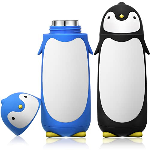Pinguin-Wasserflasche, 2 Stück, 270 ml, Edelstahl, Pinguin, Cartoon-Wasserflasche, lustige Reisebecher, isolierte Vakuum-Wasserflasche, Reise-Kaffeebecher für Kaffee, Tee, Reisen, Schwarz und Blau