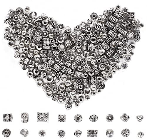 FOGAWA 200 Stück Zwischenperlen Metall Metallperlen Spacer Perlen Perlenkappen Tibetische Perlen Bastelperlen zum Auffädeln für DIY Perlenengel Armbänder zum Basteln Antikes Silber ca.100g