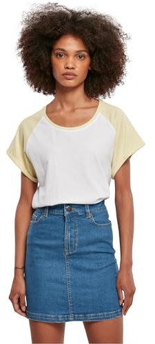 Urban Classics Ladies T-Shirt Contrast Raglan Tee, lässiges Raglan T-Shirt für Frauen, Regular Fit, white/softyellow, 3XL