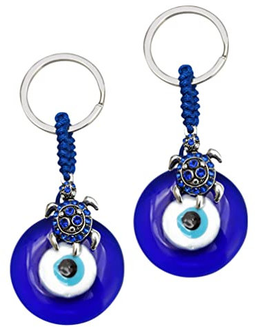 Abaodam 2 Stück Turtle Türkish Blue Evil Eye Schlüsselanhänger Good Luck Hanging Ornament Schlüsselanhänger Halter für Autoschlüssel Anhänger Geldbörse Rucksack Zubehör