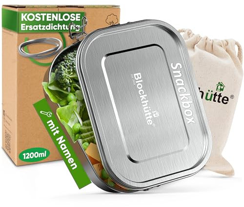 Blockhuette Fiambrera Acero Inoxidable Personalizada 1200ml - Tartera comida trabajo Metálico Hermetico Pequeño - Ideal para Almacenar Alimentos - Fiambreras Inoxidables - Sin BPA