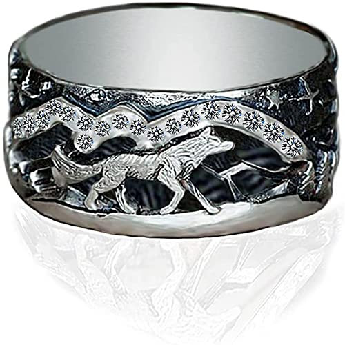 ticentral Gravierte Wolf Ringe für Männer Frauen Liebhaber Wald Wolf Ring Nordic Fenrir Siegelring Vintage Punk Biker Cocktail Party Schmuck Geschenke,Frauen,7