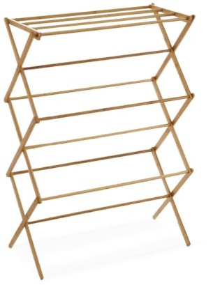 LOLAhome - Toallero tendedero Plegable de bambú Natural de 74x36x105 cm con 11 Barras. Sistema de acordeón Multifuncional para secar Ropa o Toallas ahorrando Espacio con Estilo Natural.