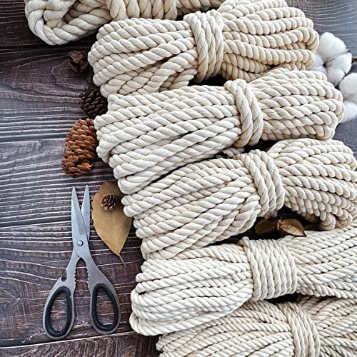 Cotton Rope Thick Rope White Rope 30mm Macrame Rope 5 Metres Noose Soft Rope Macrame Home DIY Crafting Decoration Decking Rope for Garden Macrame Plant Hanger Kit Beige