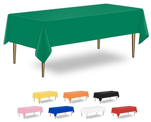 XHDA 6 Pack Green Disposable Tablecloth, 54 x 108 Inch, Rectangular Plastic | PEVA Material, Wipeable Waterproof Surface, Stain Resistant, Cut to Size Design, for Kids Parties, Birthdays and Events