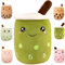 Kekeso Boba Stofftier Plüschkissen Weiches lebensechtes Bubble Pearl Milk Tea Kuschelkissen Cartoon Plüsch Rückenkissen Geschenk Spielzeug (Avocado-Big Eyes, 50cm/19.68inch)